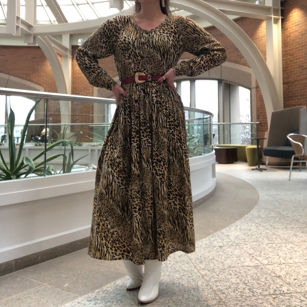 Vintage Button Down Cheetah Print Dress
